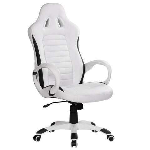 Rootz Executive Chair - White Gaming - Upholstered with Armrests - 110kg Sports Seat - Swivel Chair with Headrest - Modern Design - Racing Gamer Desk Chair