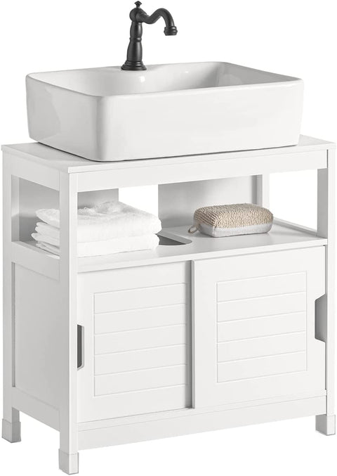 Rootz Witte badkamerkast voor onder de wastafel met plank en dubbele schuifdeur - 60x30x60cm