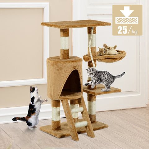 Rootz Scratching Post - Climbing Tree - Sleeping Cave - Plush - Cat House - Brown