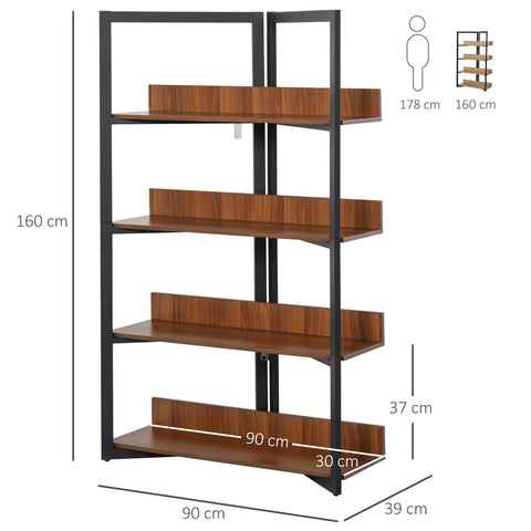Rootz Bookcase - Bookshelf - MDF - 4 Layers - Walnut/Black