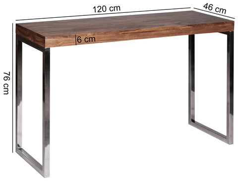 Rootz Console Table - Solid Wood - Sheesham - Metal Legs - Desk 120x45 cm - Country Style Sideboard - Modern Design