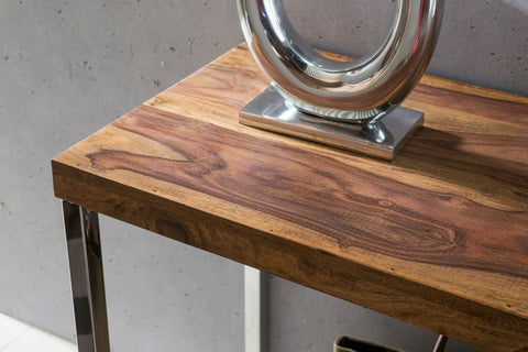 Rootz Console Table - Solid Wood - Sheesham - Metal Legs - Desk 120x45 cm - Country Style Sideboard - Modern Design