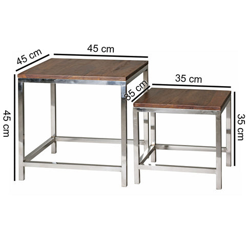 Rootz Coffee Tables - Set of 2 Side Tables - Coffee Tables - Brown/Silver - 45 x 45 cm - 35 x 35 cm