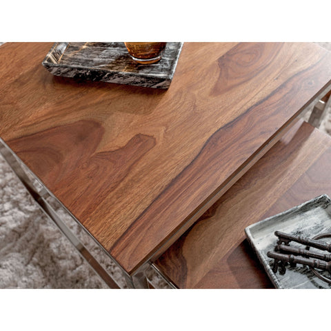 Rootz Coffee Tables - Set of 2 Side Tables - Coffee Tables - Brown/Silver - 45 x 45 cm - 35 x 35 cm