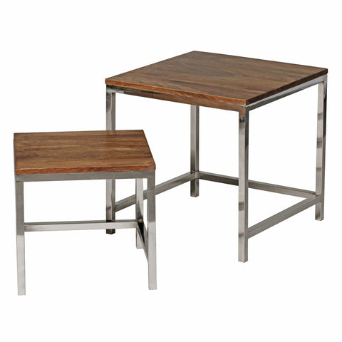 Rootz Coffee Tables - Set of 2 Side Tables - Coffee Tables - Brown/Silver - 45 x 45 cm - 35 x 35 cm
