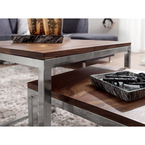 Rootz Coffee Tables - Set of 2 Side Tables - Coffee Tables - Brown/Silver - 45 x 45 cm - 35 x 35 cm