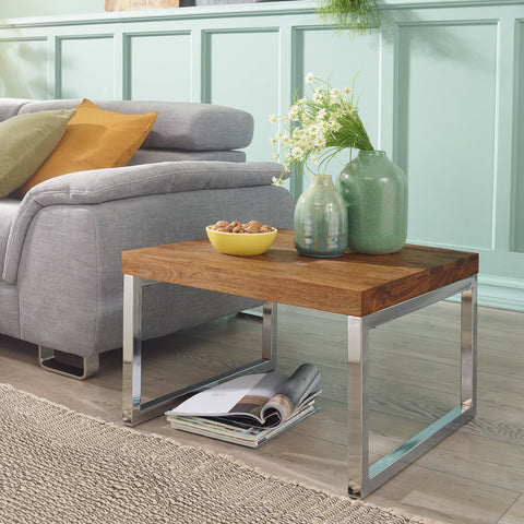 Rootz Side Table - Solid Wood - - Coffee Table - Coffee Table - 60 x 60 cm - Brown - Silver