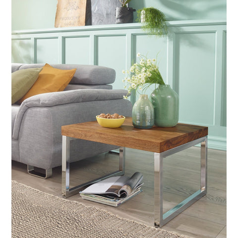Rootz Side Table - Solid Wood - - Coffee Table - Coffee Table - 60 x 60 cm - Brown - Silver