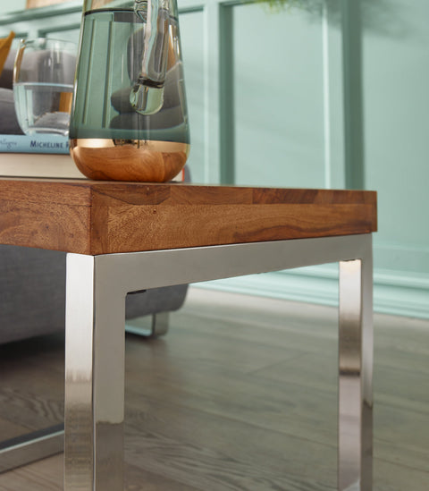 Rootz Side Table - Solid Wood - Sheesham - Metal Frame - Living Room Table - Dark Brown - Country House Style