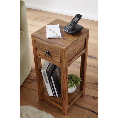 Rootz Bijzettafel - Massief Houten Bijzettafel - Telefoontafel - Handgemaakt - Lade - Bruin - 30 x 30 x 68 cm