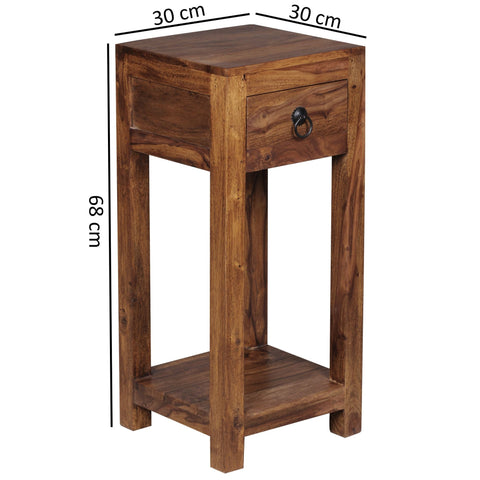 Rootz Bijzettafel - Massief Houten Bijzettafel - Telefoontafel - Handgemaakt - Lade - Bruin - 30 x 30 x 68 cm
