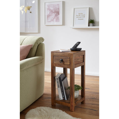 Rootz Bijzettafel - Massief Houten Bijzettafel - Telefoontafel - Handgemaakt - Lade - Bruin - 30 x 30 x 68 cm