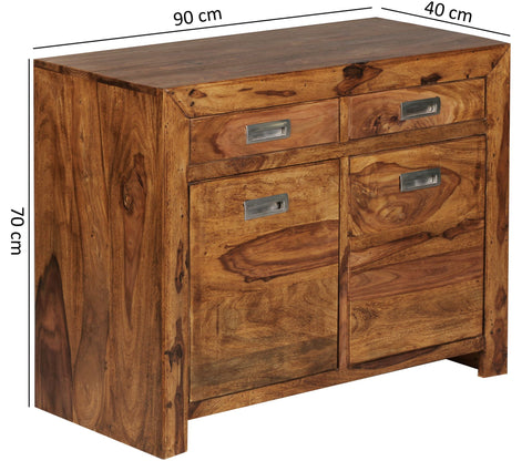 Rootz Sideboard – Palisanderholz – 2 Schubladen, 2 Türen – Design-Highboard – Landhausstil – Braun Natur – 90 cm Kommode