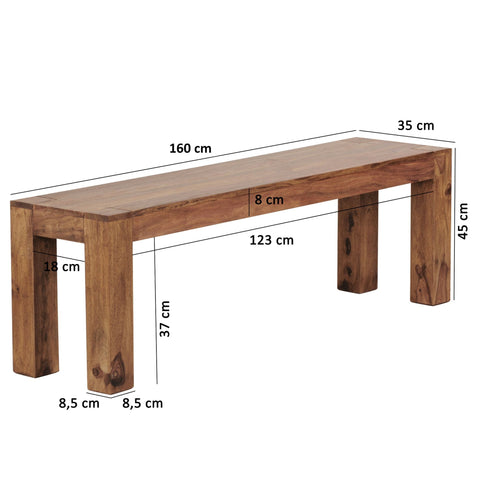 Rootz Dining room bench - Solid Wood - - Dining bench - 160 x 35 cm - Brown