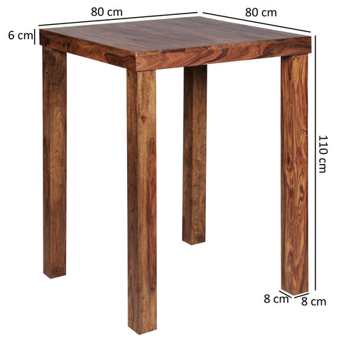 Rootz Bistrotisch – Bartisch aus Hartholz Sheesham – Landhausstil – Quadratischer Bistrotisch aus Holz – Dunkelbraun – 80 x 80 x 110 cm