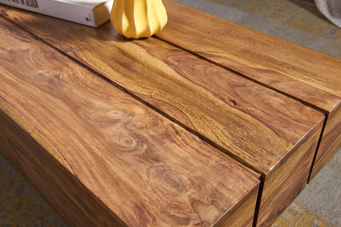Rootz Couchtisch – Massivholz – Sheesham – 120 cm breit – dunkelbrauner Wohnzimmertisch im Landhausstil