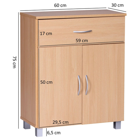 Rootz Sideboard - Hallway cupboard - Drawer - French doors - Beech - Brown / White - Side cabinet