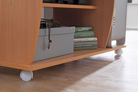 Rootz Computertisch – rollbare Buche – Tastaturablage – feststellbare Rollen – Druckeraufbewahrung – platzsparendes Design – 90 x 71 x 50 cm