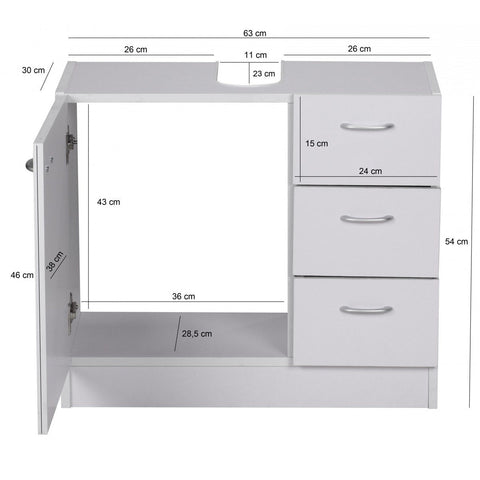 Rootz Washbasin cabinet - Bathroom cabinet - Bathroom furniture - Bathroom furniture - White - 1 door - 3 drawers