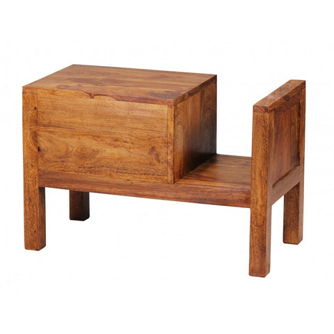 Rootz Bedside Table - Solid Wood Bedside Table - - Newspaper Rack - Drawer - Side Table - Brown