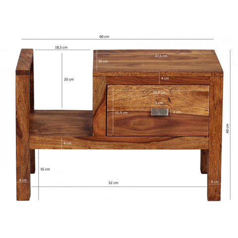 Rootz Bedside Table - Solid Wood Bedside Table - - Newspaper Rack - Drawer - Side Table - Brown