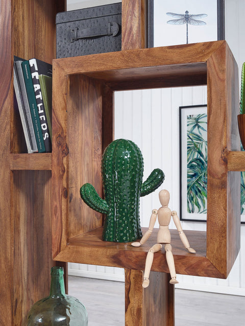 Rootz Bookcase - Solid Wood Sheesham - Standing Shelf in Country Style - Design with Storage Trays - 90 x 180 cm