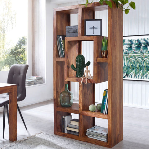 Rootz Bookcase - Solid Wood Sheesham - Standing Shelf in Country Style - Design with Storage Trays - 90 x 180 cm
