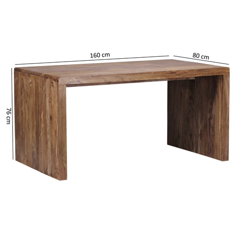 Rootz Desk - Solid Wood Sheesham - 160 cm Wide - Country Style Computer Table with Filing Office Design