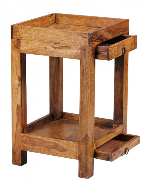 Rootz Stand Shelf - Solid Wood Sheesham - 80 cm Country Style - Living Room Shelf with 3 Compartments