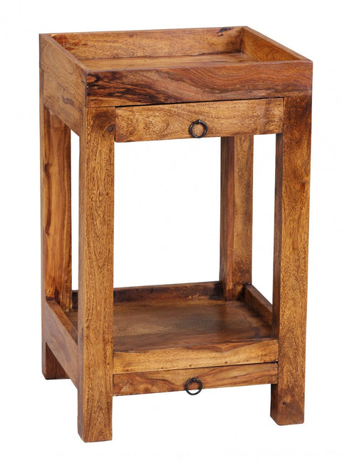 Rootz Stand Shelf - Solid Wood Sheesham - 80 cm Country Style - Living Room Shelf with 3 Compartments
