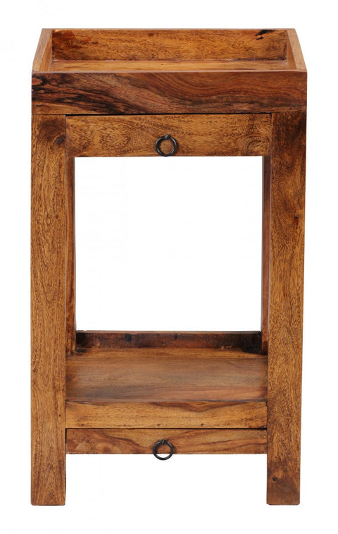 Rootz Stand Shelf - Solid Wood Sheesham - 80 cm Country Style - Living Room Shelf with 3 Compartments