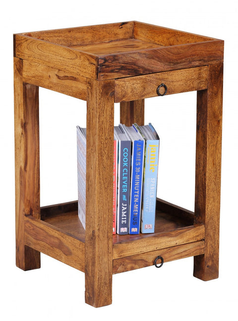 Rootz Stand Shelf - Solid Wood Sheesham - 80 cm Country Style - Living Room Shelf with 3 Compartments