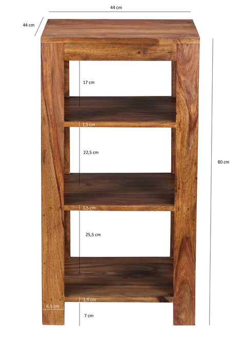 Rootz Stand Shelf - Solid Wood Sheesham - 80 cm Country Style Living Room Shelf with 3 Compartments