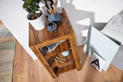 Rootz Stand Shelf - Solid Wood Sheesham - 80 cm Country Style Living Room Shelf with 3 Compartments