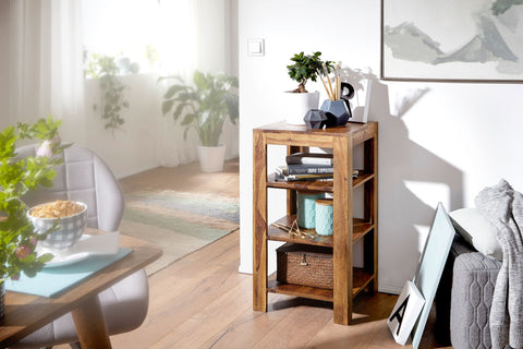 Rootz Stand Shelf - Solid Wood Sheesham - 80 cm Country Style Living Room Shelf with 3 Compartments