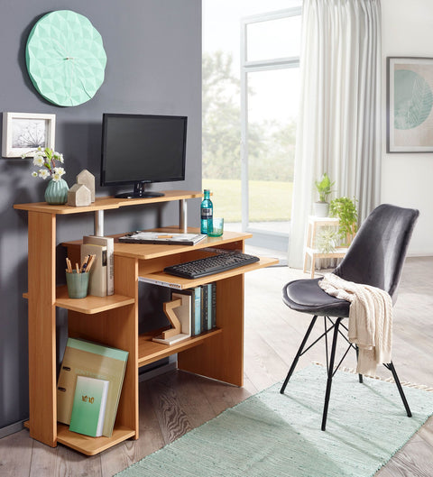 Rootz Computertisch – Buchenholz – Tastaturverlängerung – platzsparender PC-Tisch mit Druckerablage – Schreibtisch für kleine Räume – 94 x 90 x 48 cm