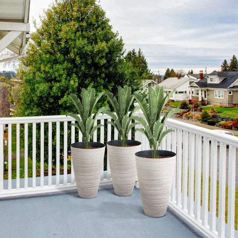 Rootz Set Van 3 Bloempotten - Plantenpotten - Plantenpotten - Bloempotten Van Stevig Kunststof - Roomwit - 46.5L x 46.5B x 70H cm