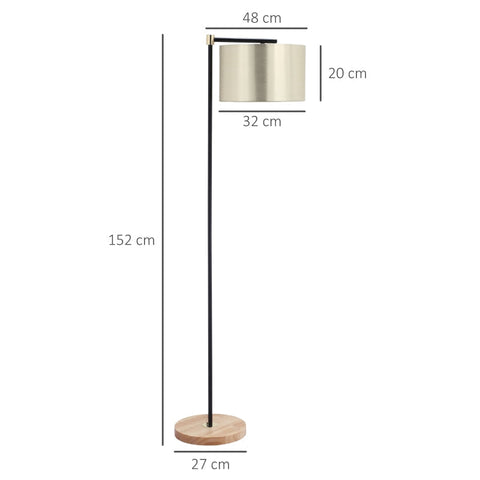 Rootz Stehlampe – Moderne Stehlampe mit E27-Fassung – goldener Lampenschirm – Wohnzimmer – Schlafzimmer – Gold + Schwarz + Natur – 48 cm x 32 cm x 152 cm