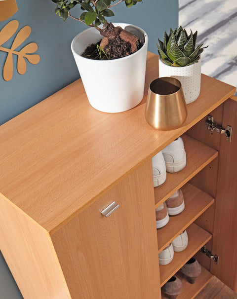 Rootz Shoe Cabinet - Modern Design - Beech Wood - 12 Pairs - 4 Compartments - 2 Doors - Space-saving Shoe Rack - 60 x 90 x 35 cm