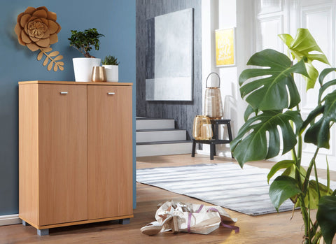 Rootz Shoe Cabinet - Modern Design - Beech Wood - 12 Pairs - 4 Compartments - 2 Doors - Space-saving Shoe Rack - 60 x 90 x 35 cm