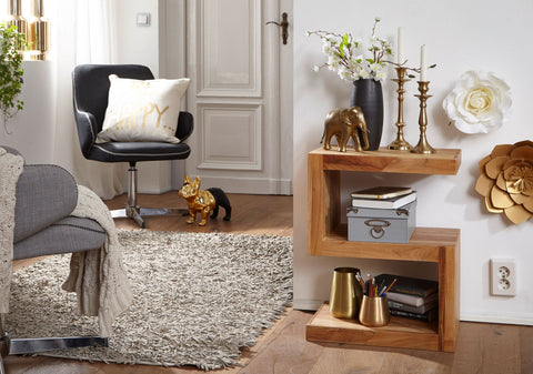 Rootz Beistelltisch – Massivholz – Akazie S Cube – 60 cm – Brauner Design-Couchtisch im Landhausstil