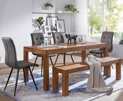 Rootz Dining Room Bench - Solid Wood Sheesham - Natural Country House Style - Kitchen Bench - 140x45x35cm