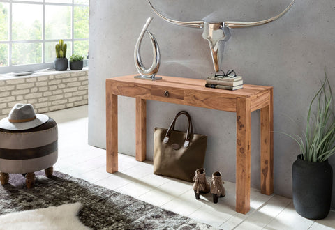 Rootz Console Table - Solid Wood Acacia - 1-Drawer Desk - Country-Style Sideboard - 120x40cm