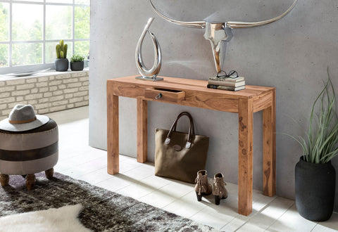 Rootz Console Table - Solid Wood Acacia - 1-Drawer Desk - Country-Style Sideboard - 120x40cm