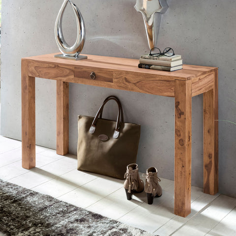 Rootz Console Table - Solid Wood Acacia - 1-Drawer Desk - Country-Style Sideboard - 120x40cm