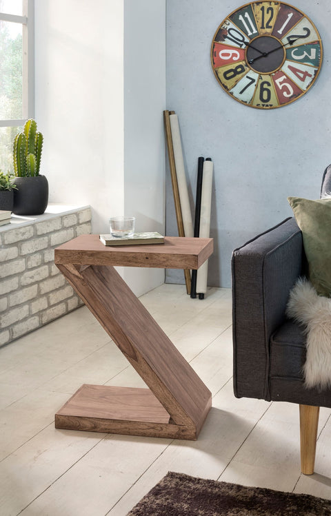 Rootz Side Table - Solid Wood Acacia - Z Cube Design - Brown Country Style Coffee Table - 60cm High