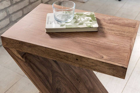 Rootz Side Table - Solid Wood Acacia - Z Cube Design - Brown Country Style Coffee Table - 60cm High
