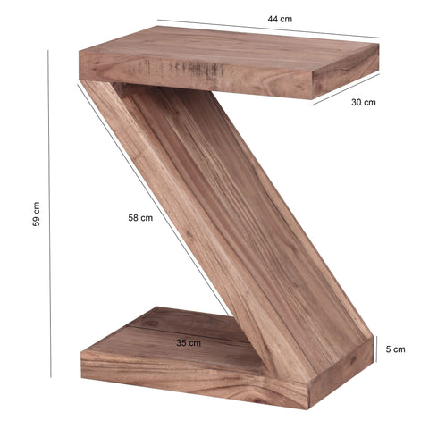Rootz Side Table - Solid Wood Acacia - Z Cube Design - Brown Country Style Coffee Table - 60cm High