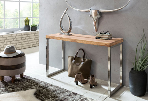 Rootz Console Table - Solid Wood Acacia - Metal Legs - Country Style Sideboard - 120 x 45 cm