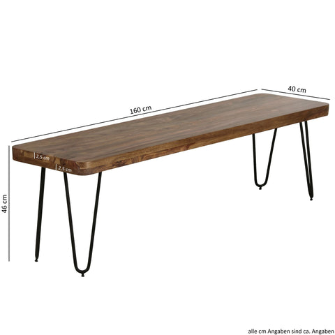 Rootz Dining Bench - Kitchen Bench - Solid Wooden Bench - 160 x 40 x 45 cm - Brown